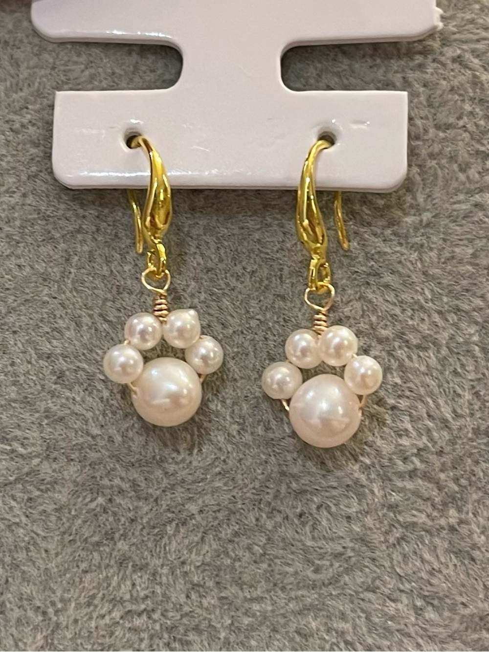 Gold-tone Freshwater Pearl Paw Drop Earrings - 925 Silver Hooks 42